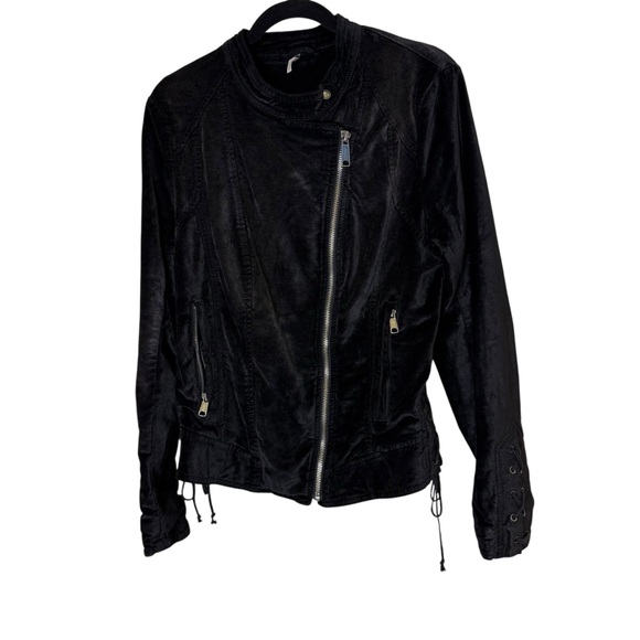 Free People Black Velvet Moto Jacket sz L - Picture 1 of 14